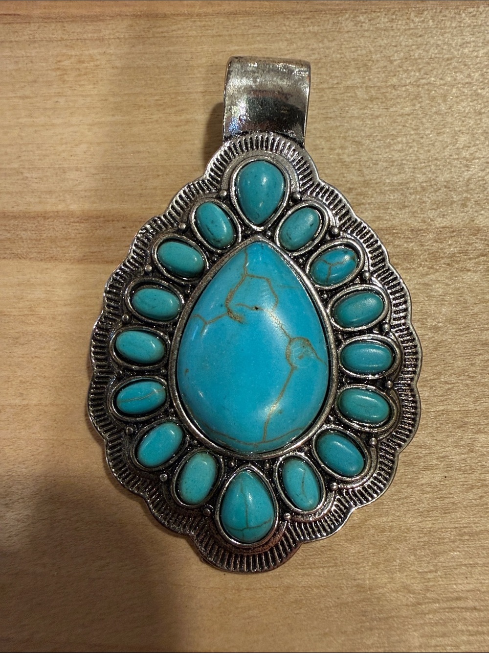 Faux Turquoise Teardrop Statement Pendant Necklace - Women Jewelry